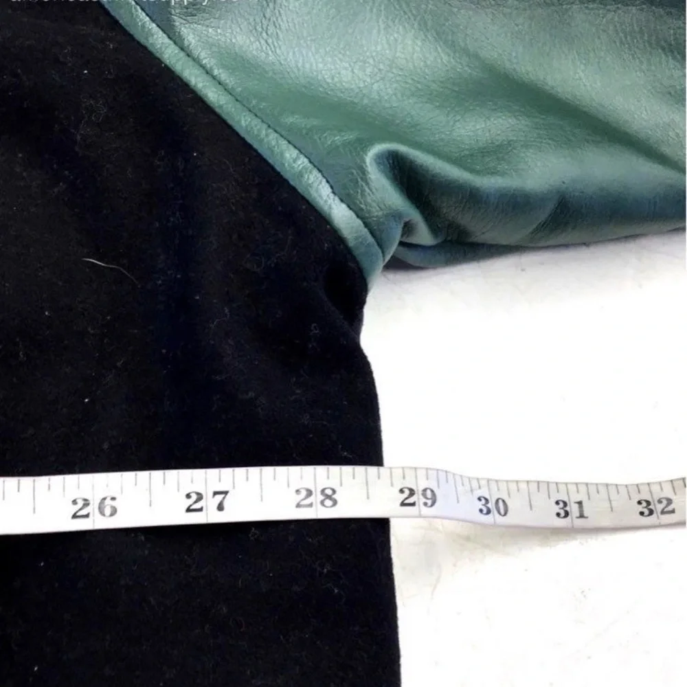 GUC NFL Men’s Black and Green Leather Sleeves Varsity Jacket - Sz XL